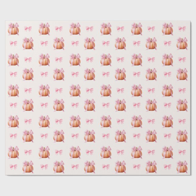 Little Pumpkin Baby Shower – Pink Bow Fall  Wrapping Paper (Flat)