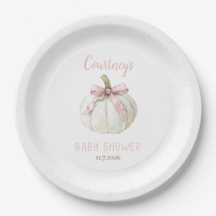 Little Pumpkin Baby Shower Pink Bow Paper Plates