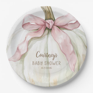 Little Pumpkin Baby Shower Pink Bow Paper Plates