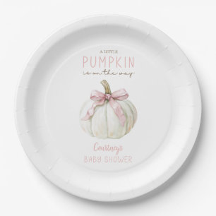 Little Pumpkin Baby Shower Pink Bow Paper Plates
