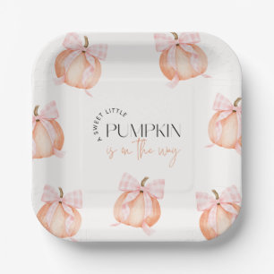 Little Pumpkin Baby Shower Pink Gingham Bow Paper Plates