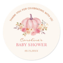 Little Pumpkin Baby Shower Pink Girl  Classic Round Sticker