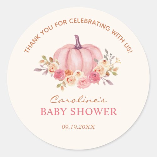 Little Pumpkin Baby Shower Pink Girl  Classic Round Sticker