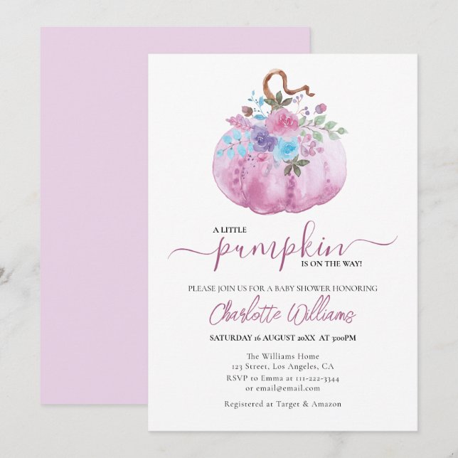 Little Pumpkin Baby Shower Pink Girl Invitation (Front/Back)