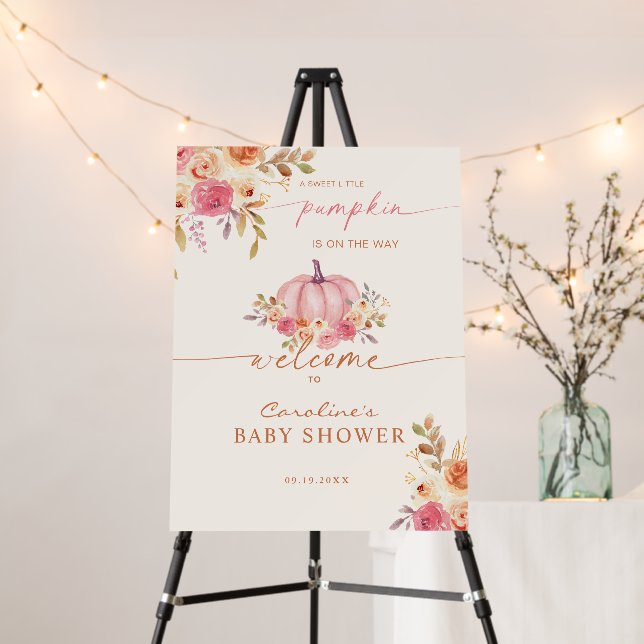 Little Pumpkin Baby Shower Pink Girl Welcome Foam Board (In Situ (Stand))