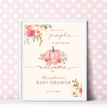 Little Pumpkin Baby Shower Pink Girl Welcome Poster