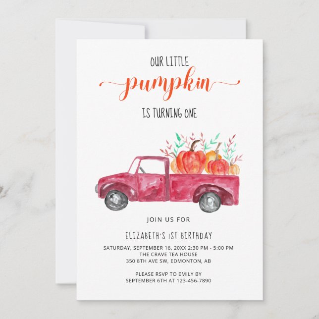 Little Pumpkin Baby Shower Red Truck Fall Autumn I Invitation (Front)