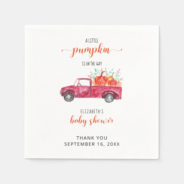 Little Pumpkin Baby Shower Red Truck Fall Autumn Napkins (Front)
