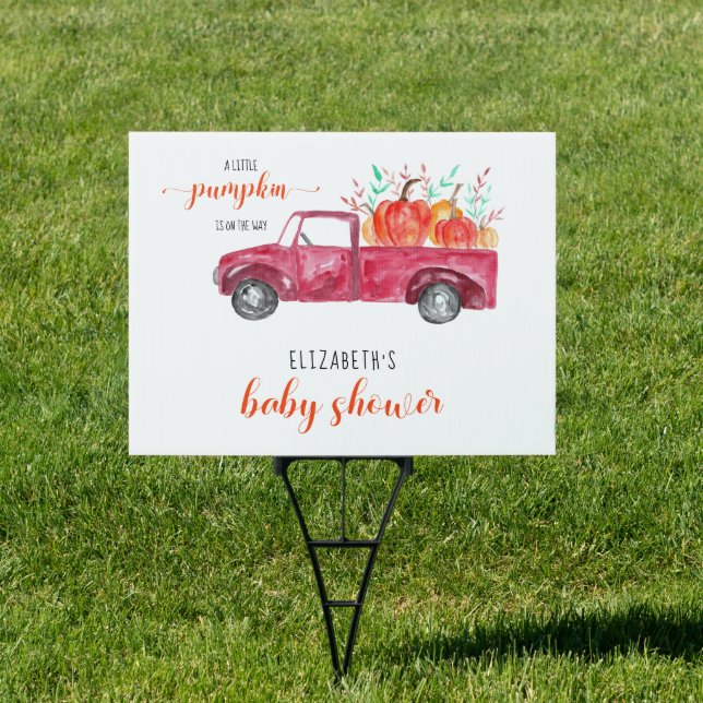 Little Pumpkin Baby Shower Red Truck Fall Autumn  Sign (Insitu)