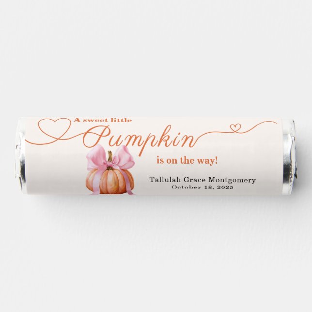 Little Pumpkin Baby Shower Ribbon – Romantic Salem Breath Savers® Mints (Front)