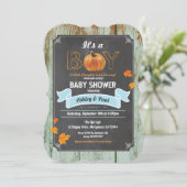 Little pumpkin baby shower rustic wood chalkboard invitation (Standing Front)