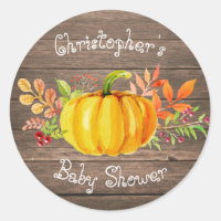 Little Pumpkin Baby Shower Rustic Wood Sticker