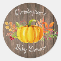 Little Pumpkin Baby Shower Rustic Wood Sticker