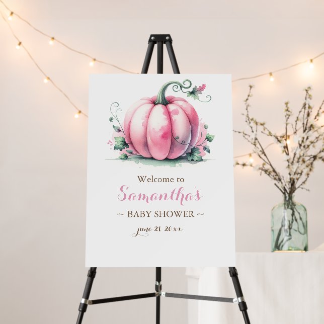 Little Pumpkin Baby Shower Sign – Pink Theme (In Situ (Stand))