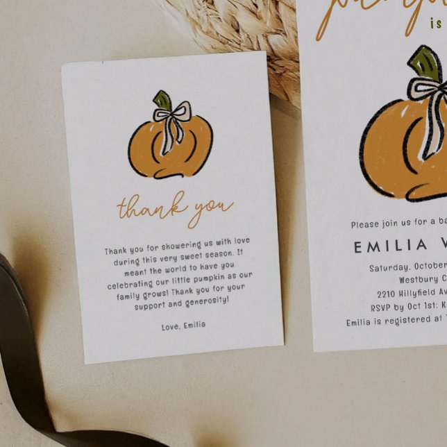 Little Pumpkin Baby Shower Thank You (Cute little pumpkin Baby Shower flat Thank You card.)