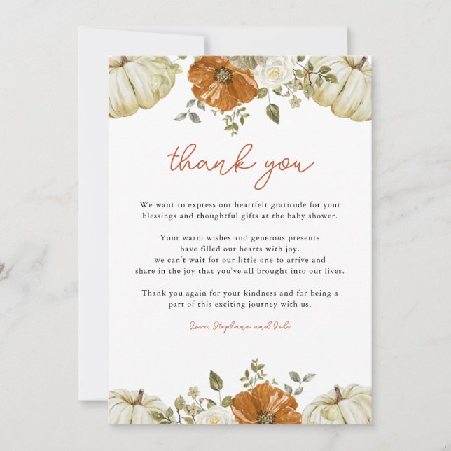 Little Pumpkin Baby Shower  Thank You Card (Front)