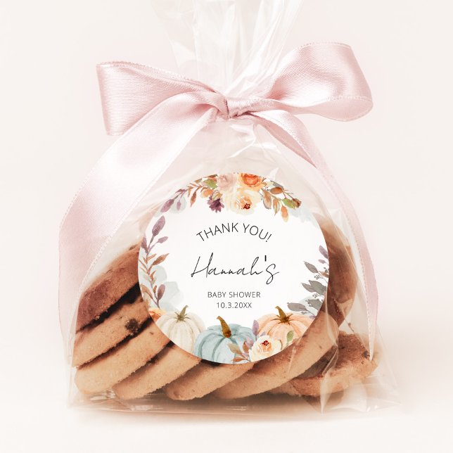 Little Pumpkin Baby Shower Thank You Favor Classic Round Sticker (Creator Uploaded)