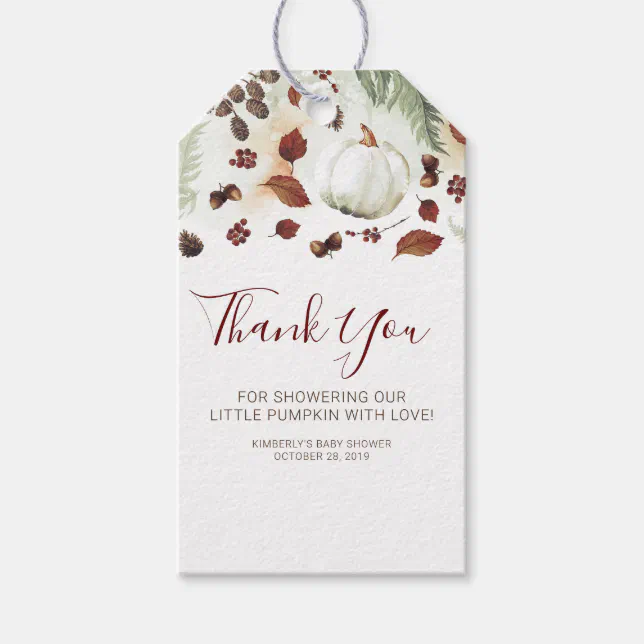 Little Pumpkin Baby Shower Thank You Gift Tags | Zazzle