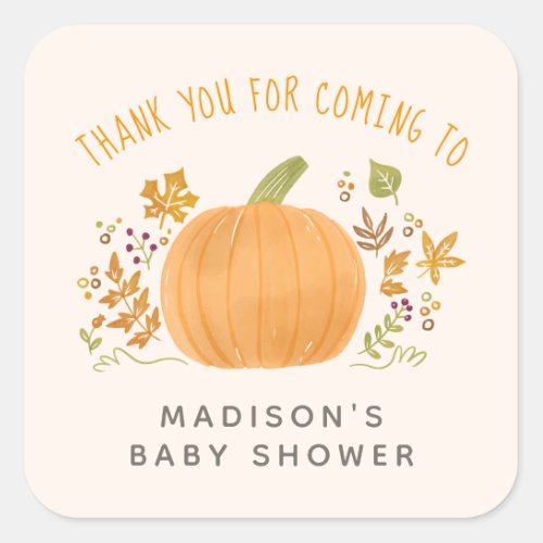 Little Pumpkin Baby Shower Thank You Square Sticker