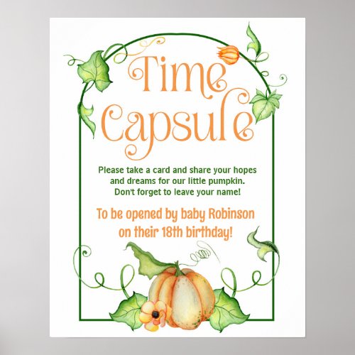 Little Pumpkin Baby Shower Time Capsule Sign