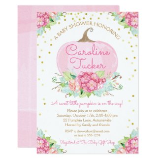 Little Pumpkin Baby Shower Watercolor Pink Gold Invitation