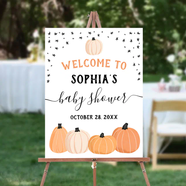 Little Pumpkin Baby Shower Welcome Favors Sign | Zazzle