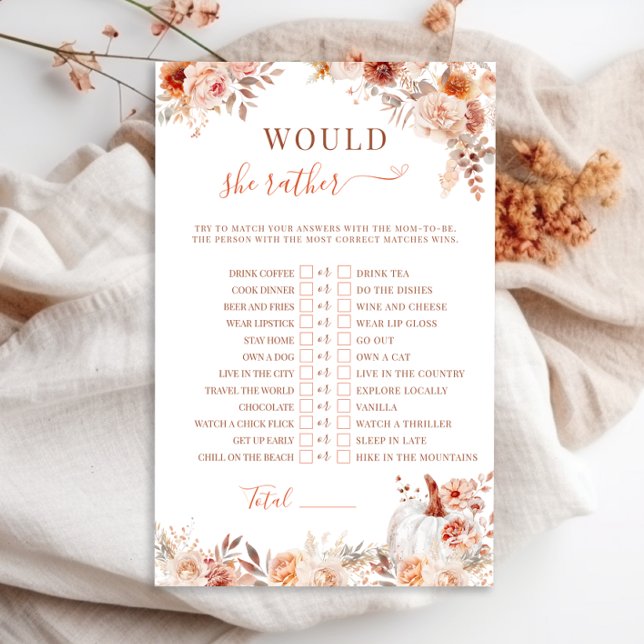 Little Pumpkin Baby Shower Would She Rather Game (Creator Uploaded)