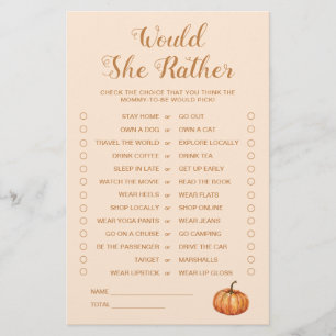 Little Pumpkin Baby Shower Would She Rather Game