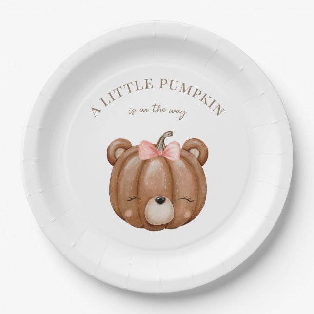 Little Pumpkin Bear Baby Shower Paper Plates (Front)