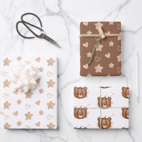 Little Pumpkin Bear Baby Shower Wrapping Paper Sheets