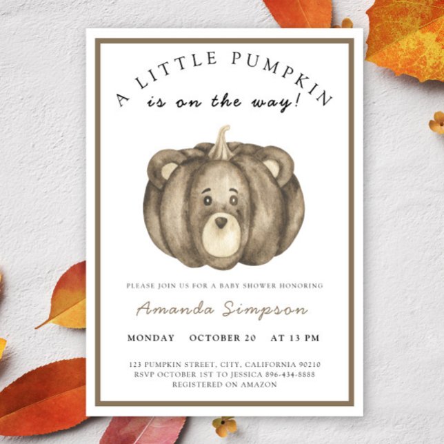 Little Pumpkin Bear Fall Baby shower Invitation (Creator Uploaded)