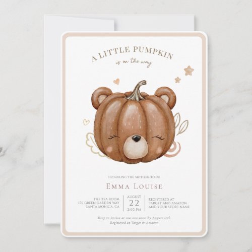 Little Pumpkin Bear Fall Baby Shower Neutral  Invitation