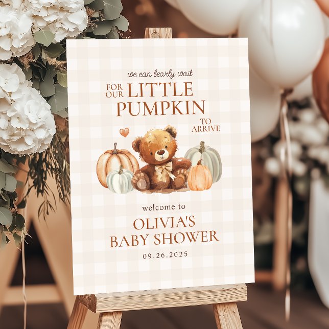 Little Pumpkin Bear Fall Baby Shower Welcome Sign (Creator Uploaded)