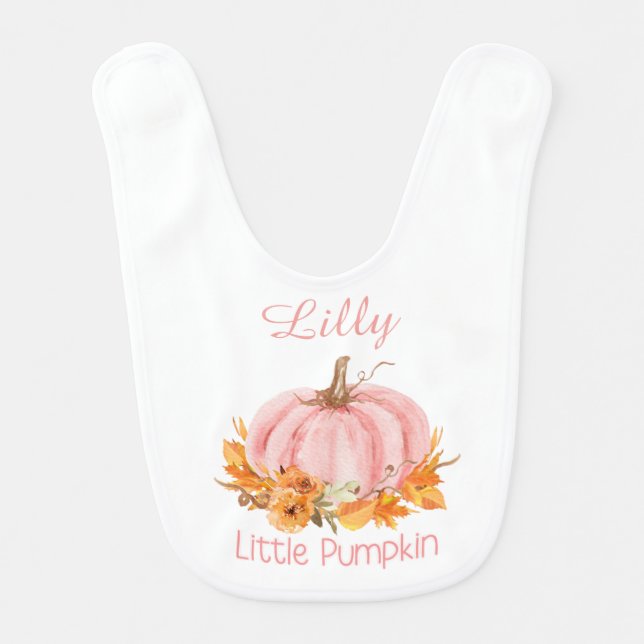 Little Pumpkin Bib Pink with custom text (Front)