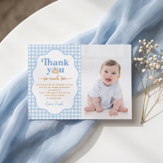 Little Pumpkin Birthday Gingham Thank You Card