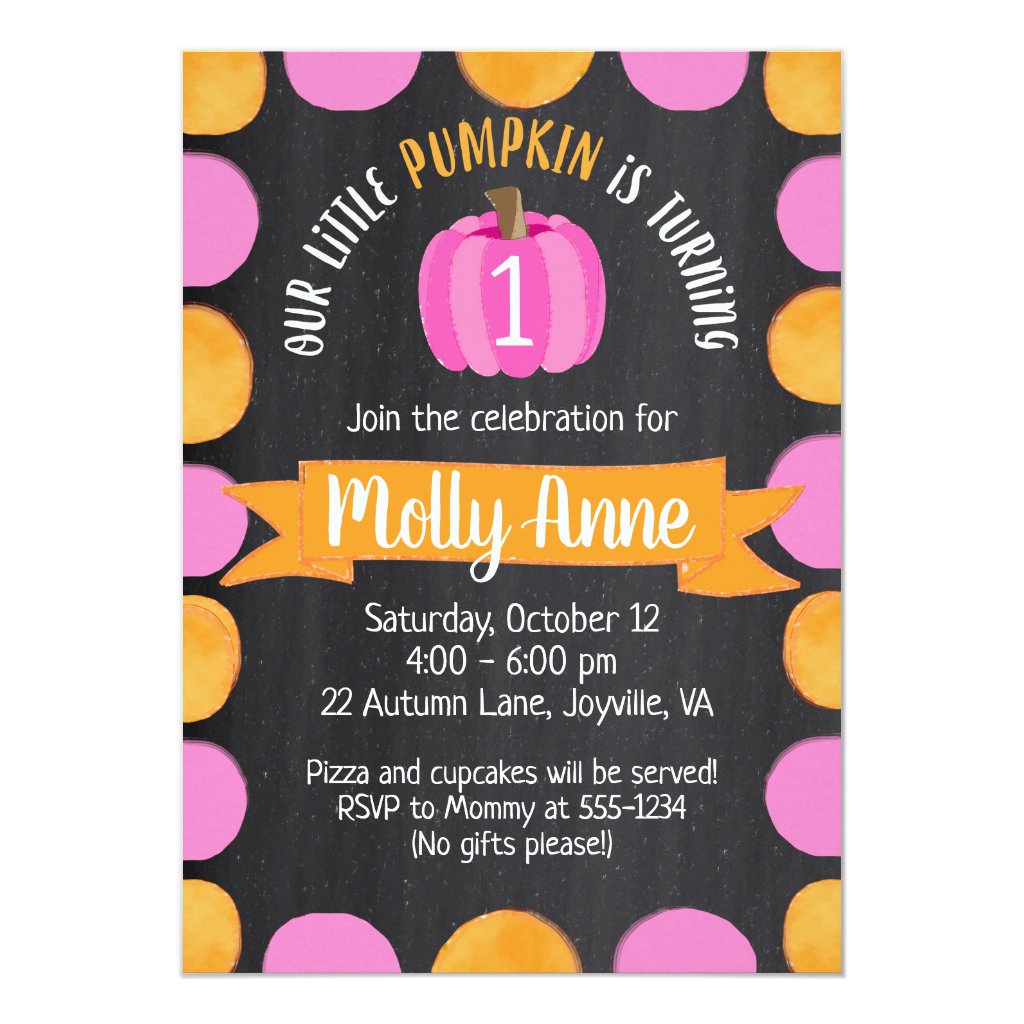 LIttle Pumpkin Birthday Girl Pink on Chalkboard Invitation