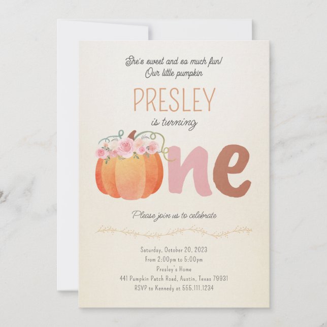 Little Pumpkin Birthday Party Girl Invitation (Front)