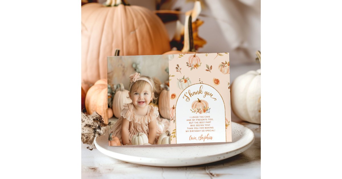 Little pumpkin birthday photo thank you card | Zazzle