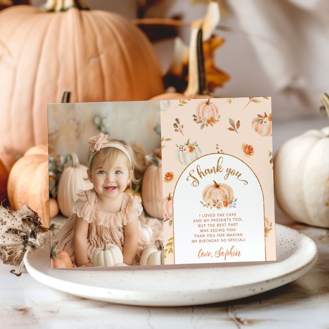 Little pumpkin birthday photo thank you card (Creator Uploaded)