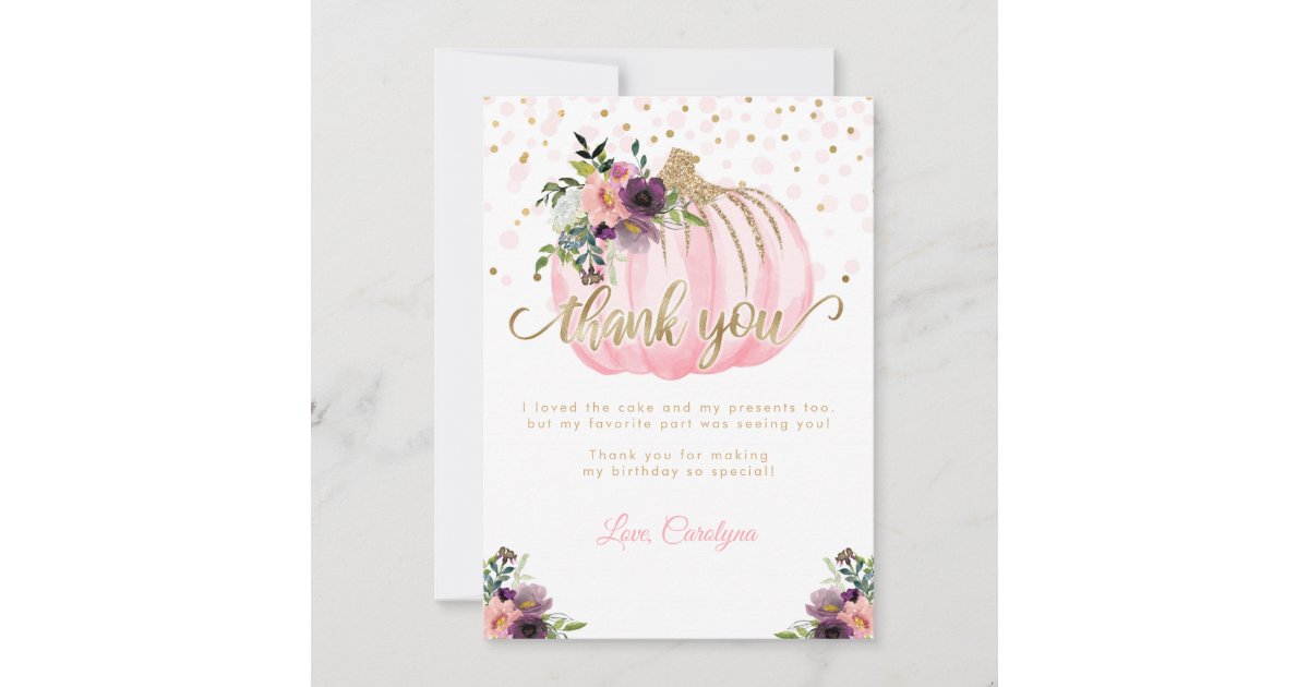 Little Pumpkin Birthday Thank You Card | Zazzle