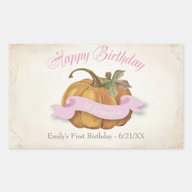 Little Pumpkin Birthday Water Label - Girl (Front)