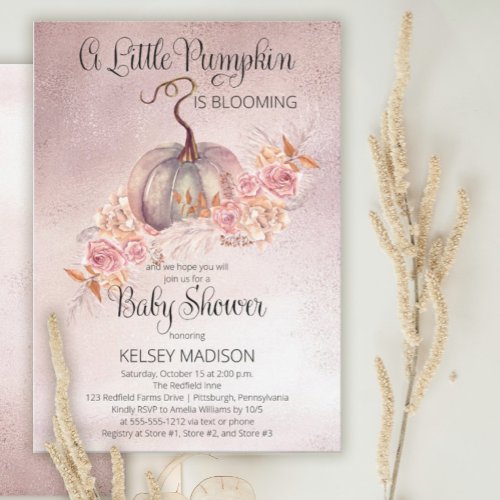 Little Pumpkin Blooming Pink Virtual Baby Shower Invitation