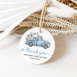 Little Pumpkin Blue Autumn Baby Shower Favor Tag