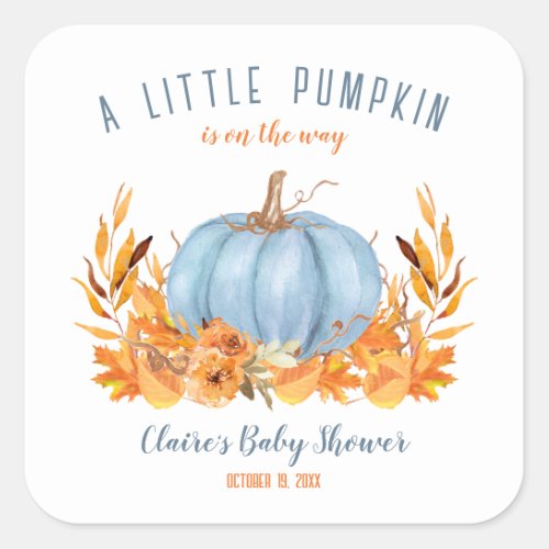 Little Pumpkin Blue Baby Shower Square Sticker