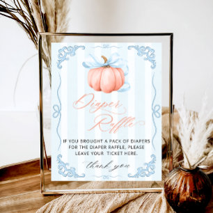 Little Pumpkin Blue Bow Baby Shower Diaper Raffle Poster
