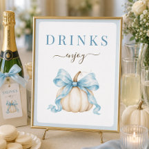 Little Pumpkin Blue Bow Baby Shower Drinks Sign