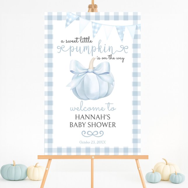 Little Pumpkin Blue Bow Baby Shower Welcome Sign (Creator Uploaded)