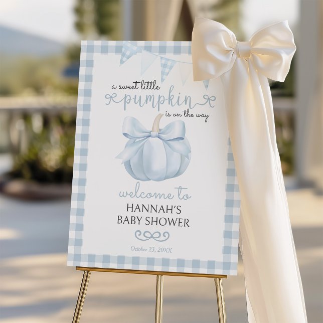 Little Pumpkin Blue Bow Baby Shower Welcome Sign (Creator Uploaded)