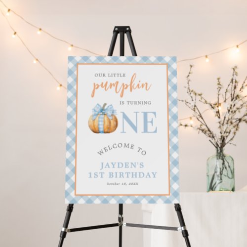 Little Pumpkin Blue Bow Boy 1st Birthday Welcome Foam Board