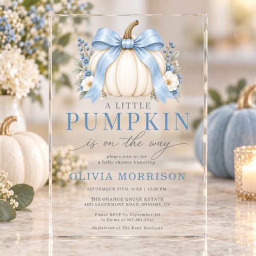 Fall Little Pumpkin Blue baby shower invitation